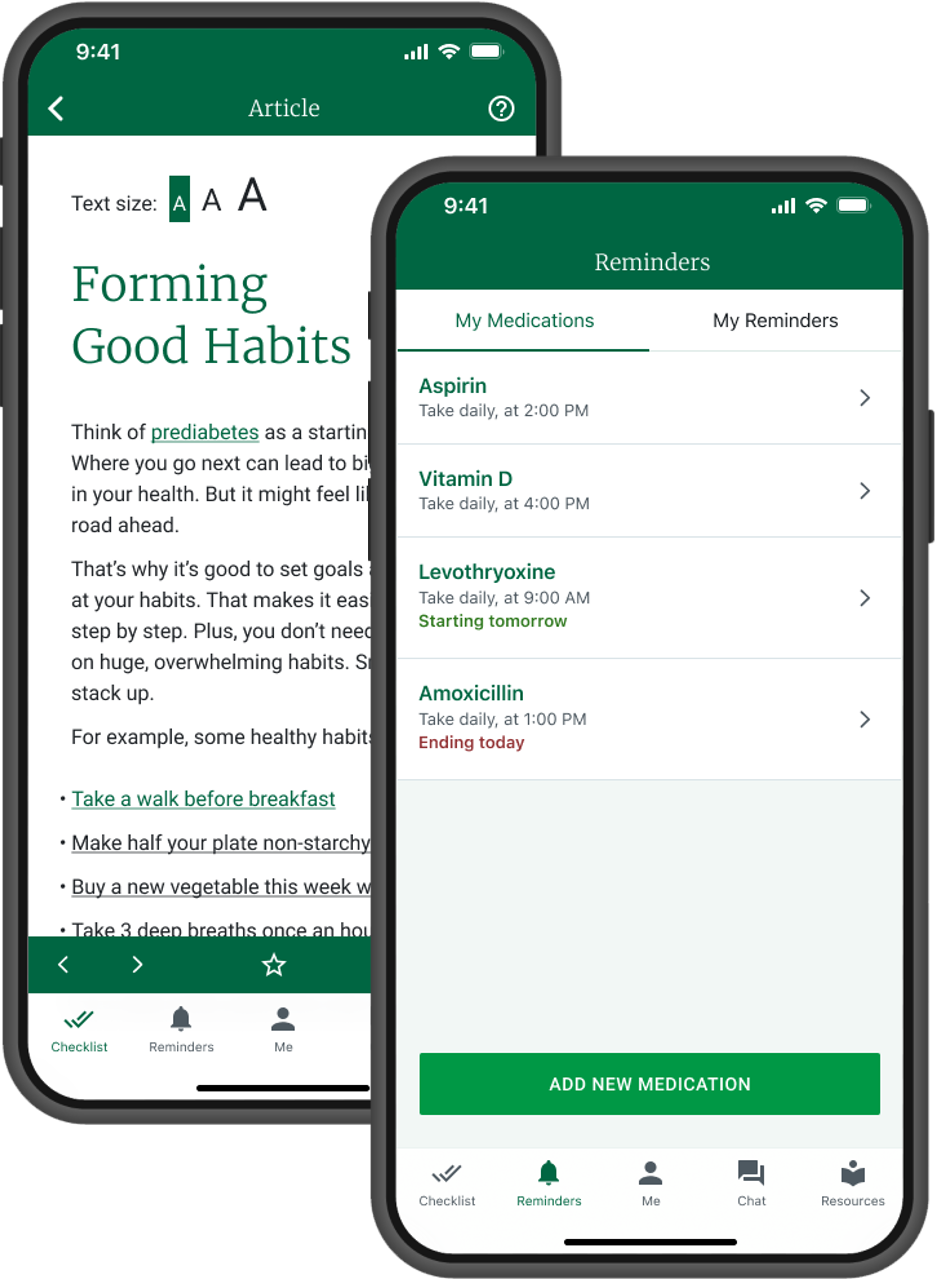 iPhone mockup of the reminders feature in the PriorityReach app