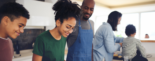 family cooking in the kitchen