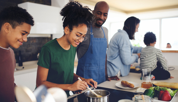 family cooking in the kitchen