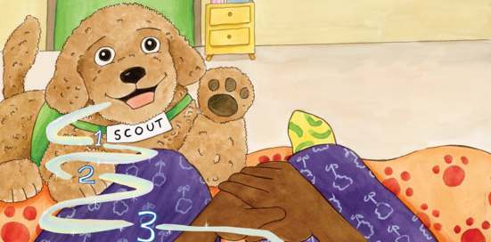 drawing of dog next to student 