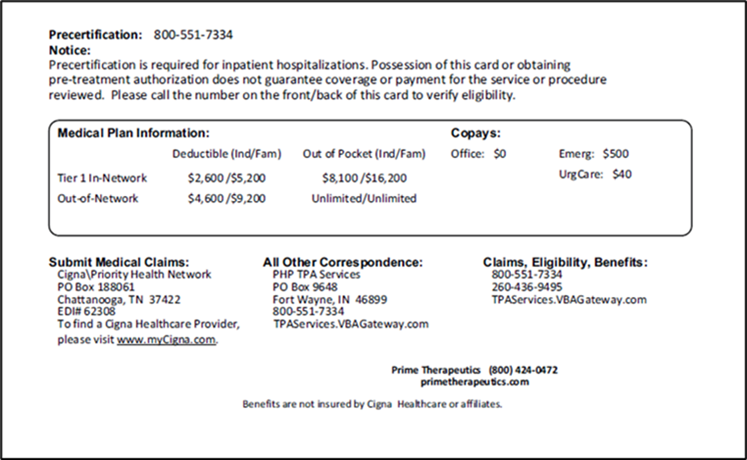 Image of the PHP TPA member ID card