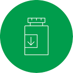 pill bottle icon with arrow down in green circle