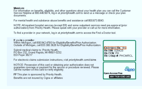 Priority Health ID card