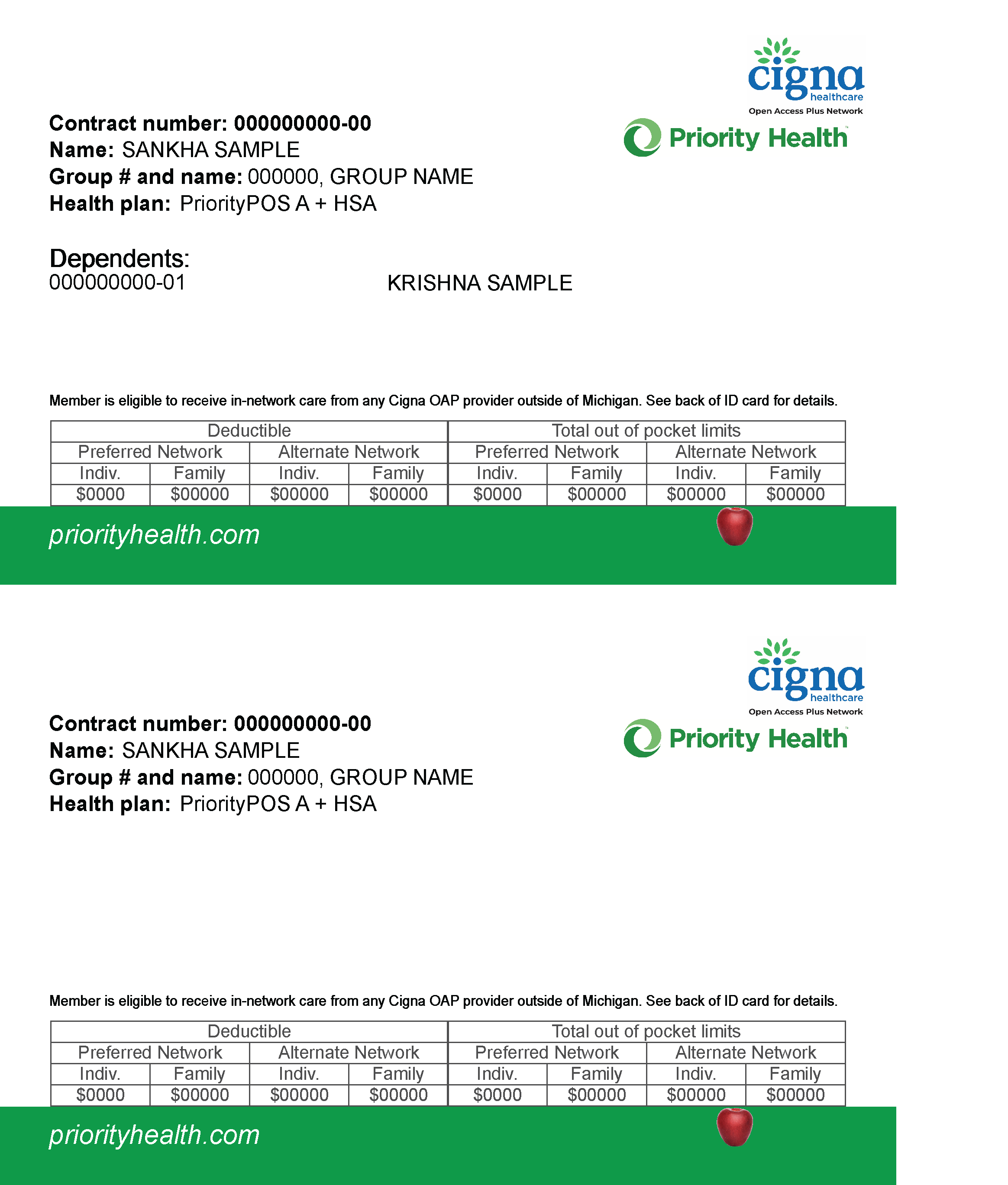 Image of Priority Health and cigna insurance card