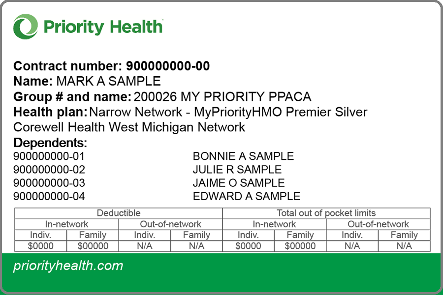 Narrow network member ID card front