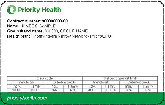 PriorityIntegra sample ID card - front only