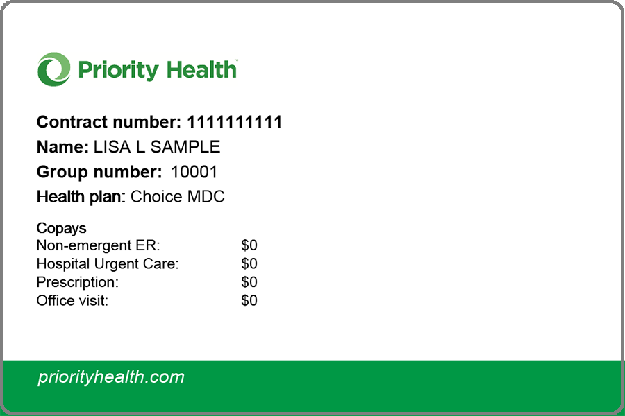 Priority Medicaid member ID card front