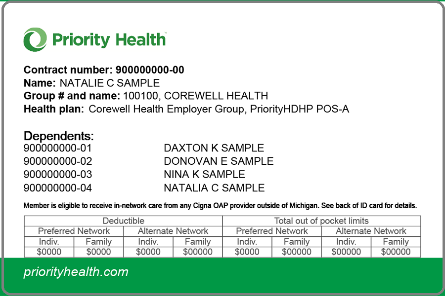 Corewell Health Employer Group member id card front