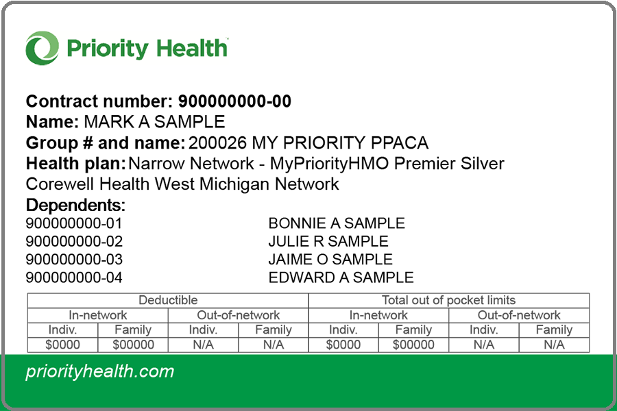 Corewell Health West Michigan member ID card front