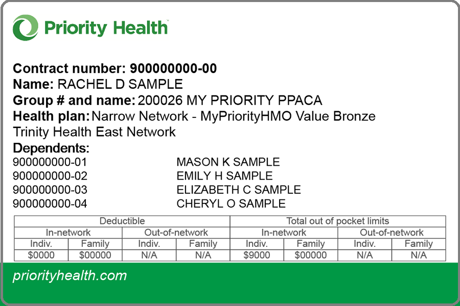 Trinity Health East Network member ID card front