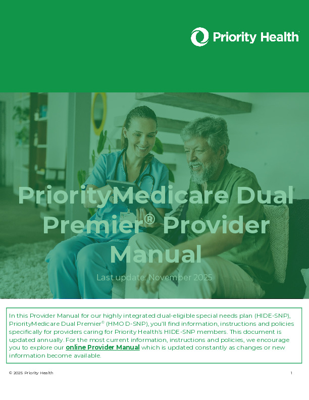 Provider Manual for PriorityMedicare Dual Premier