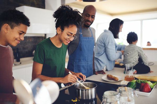 family cooking in the kitchen